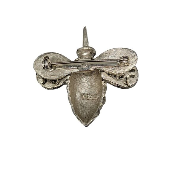 Kramer Rhinestone Bumble Bee Brooch Rare Bug Signed Pin Silver Tone Vintage - Picture 9 of 10